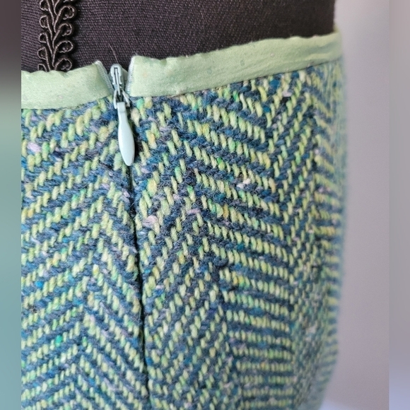 Judith par Judith Lacroix Wool Blend Tweed Green Skirt Size 4 - Picture 4 of 8